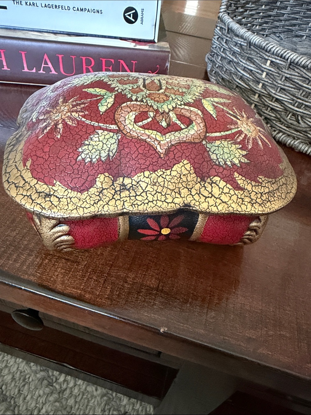 Vintage Red and Gold Floral Decorative Accent Box